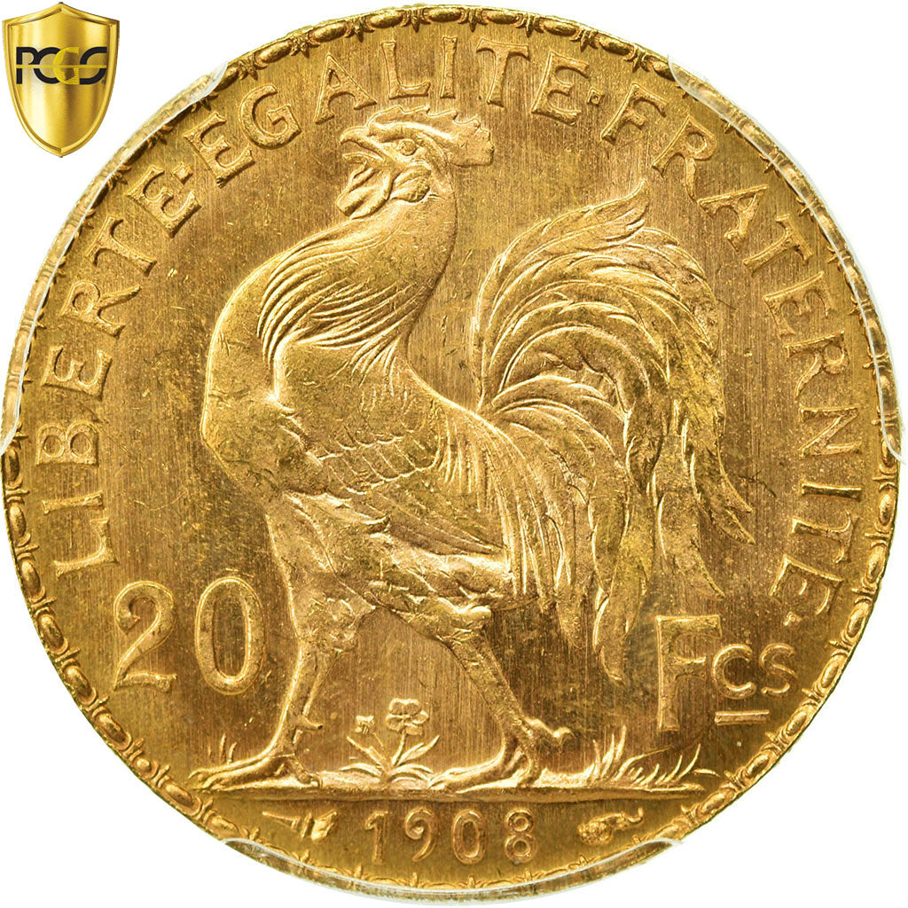 Monnaie, France, Marianne, 20 Francs, 1908, PCGS, MS65, Or, Gadoury:1064a