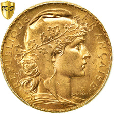 Moeda, França, Marianne, 20 Francs, 1908, PCGS, MS66, Dourado, KM:857