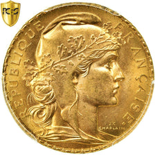 Moneta, Francia, Marianne, 20 Francs, 1908, PCGS, MS66, Oro, KM:857, graded