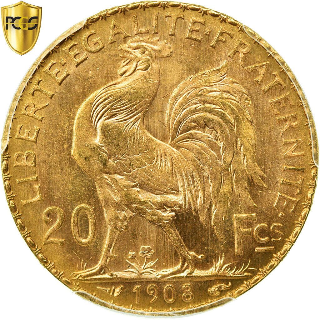 Monnaie, France, Marianne, 20 Francs, 1908, PCGS, MS66, Or, Gadoury:1064a