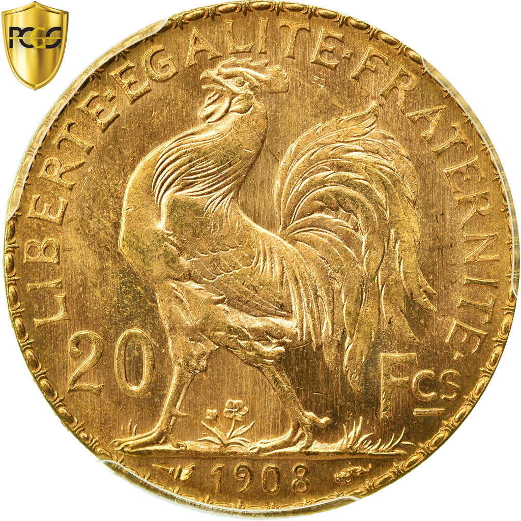 Coin, France, Marianne, 20 Francs, 1908, PCGS, MS66+, Gold, KM:857, graded