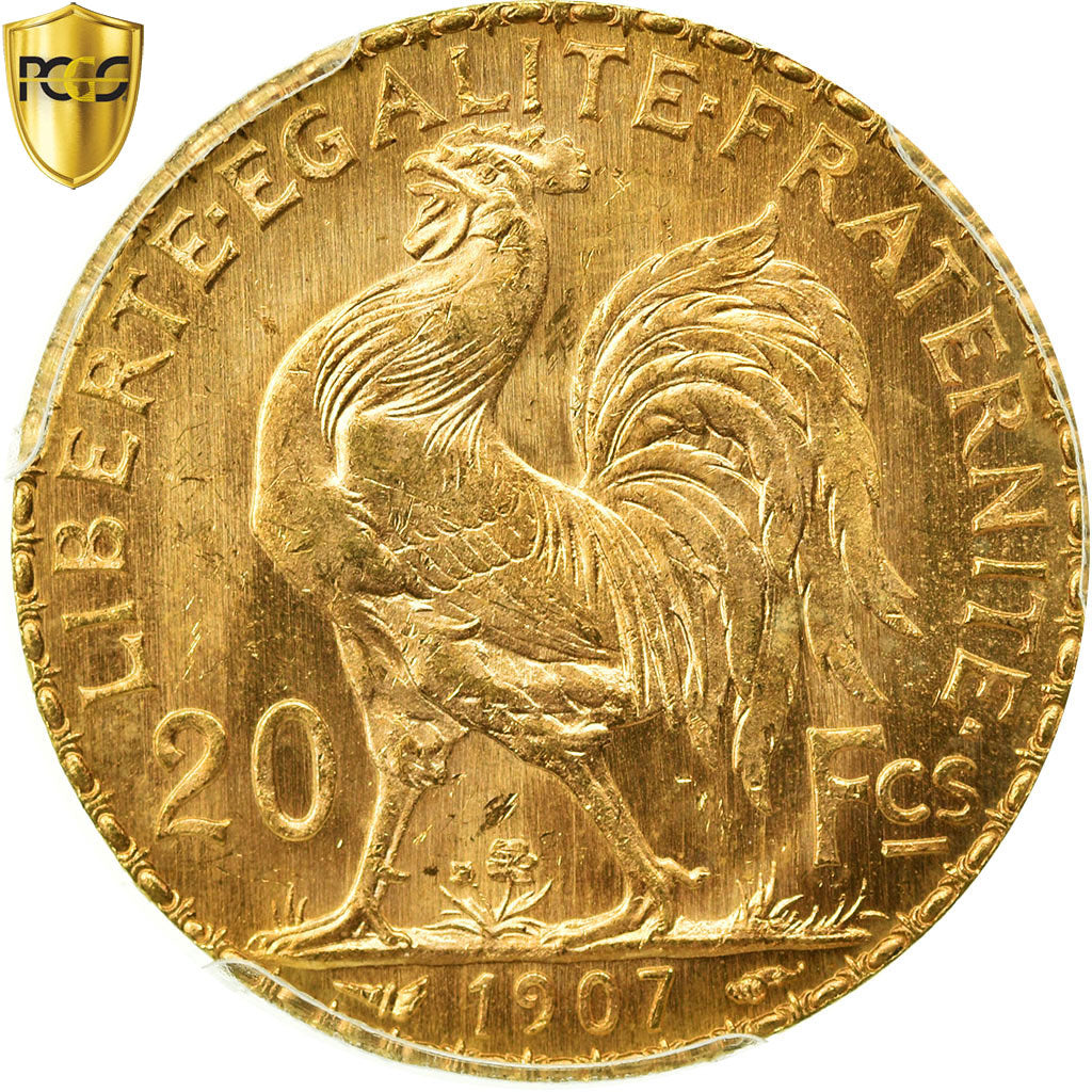 Coin, France, Marianne, 20 Francs, 1907, Paris, PCGS, MS65, Gold, KM:857