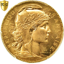 Moeda, França, Marianne, 20 Francs, 1907, Paris, PCGS, MS66, Dourado, KM:857