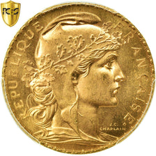 Moneda, Francia, Marianne, 20 Francs, 1907, Paris, PCGS, MS66, Oro, KM:857