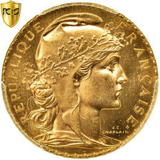 Moneta, Francia, Marianne, 20 Francs, 1907, Paris, PCGS, MS66, Oro, KM:857