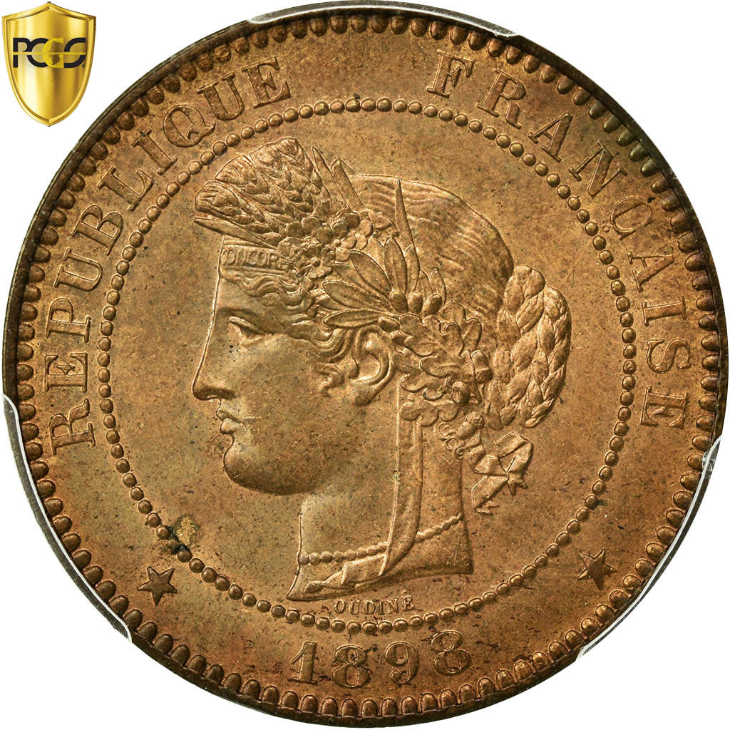 Moneta, Francia, Cérès, 10 Centimes, 1898, Paris, PCGS, MS64RB, Bronzo