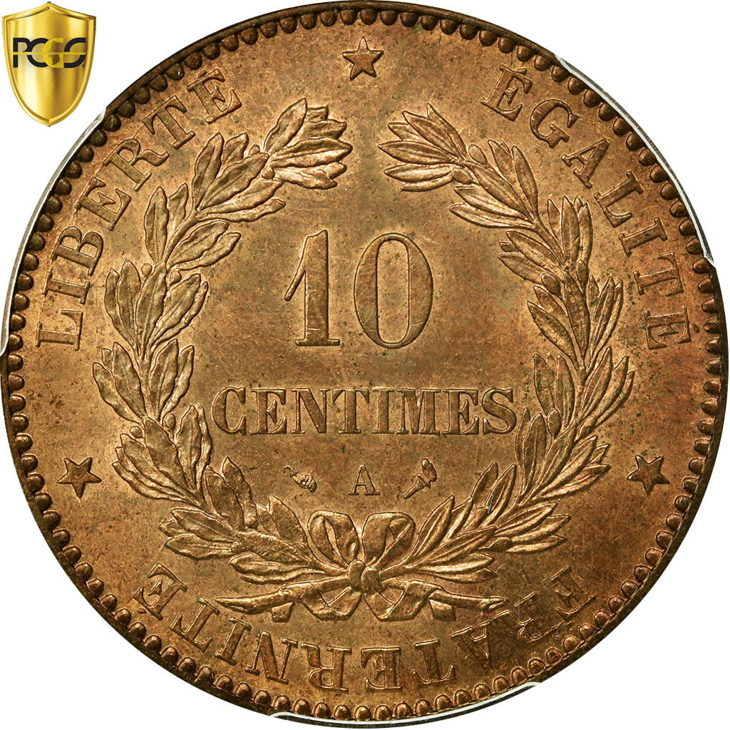Moneta, Francia, Cérès, 10 Centimes, 1898, Paris, PCGS, MS64RB, Bronzo