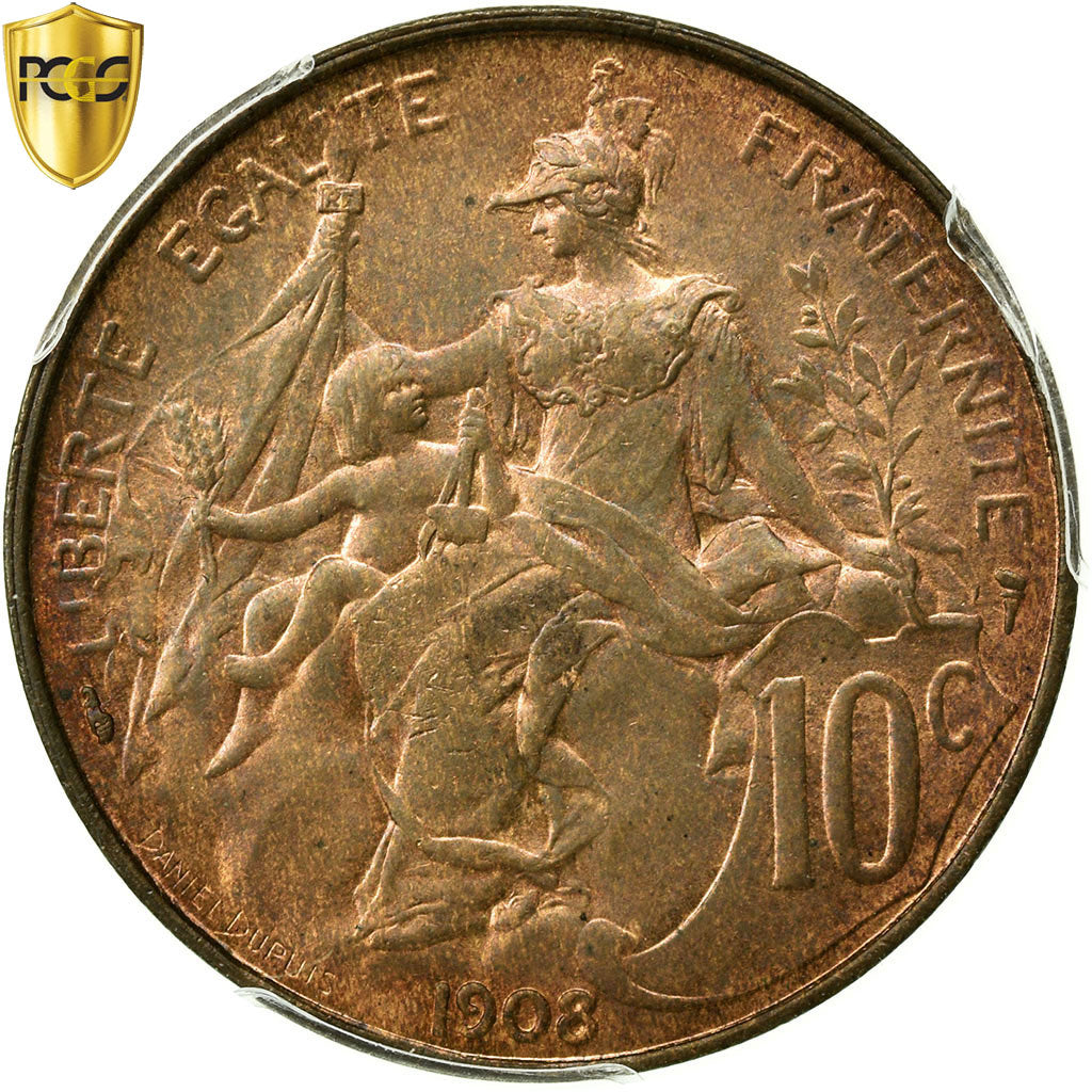 Coin, France, Dupuis, 10 Centimes, 1908, Paris, PCGS, MS63RB, Bronze, KM:843