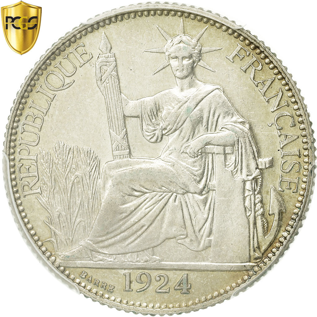 Munten, FRANS INDO-CHINA, 20 Cents, 1924, Paris, PCGS, AU58, Zilver, KM:17.1
