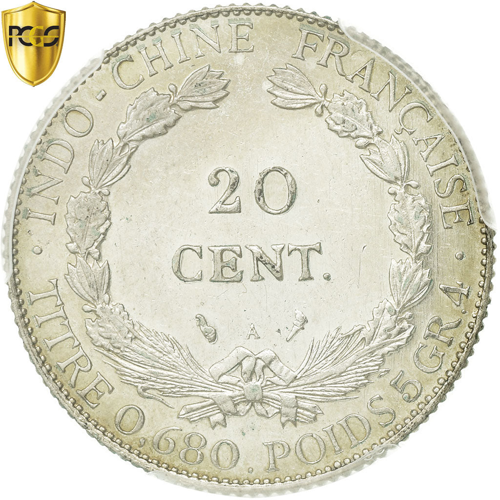 Munten, FRANS INDO-CHINA, 20 Cents, 1924, Paris, PCGS, AU58, Zilver, KM:17.1
