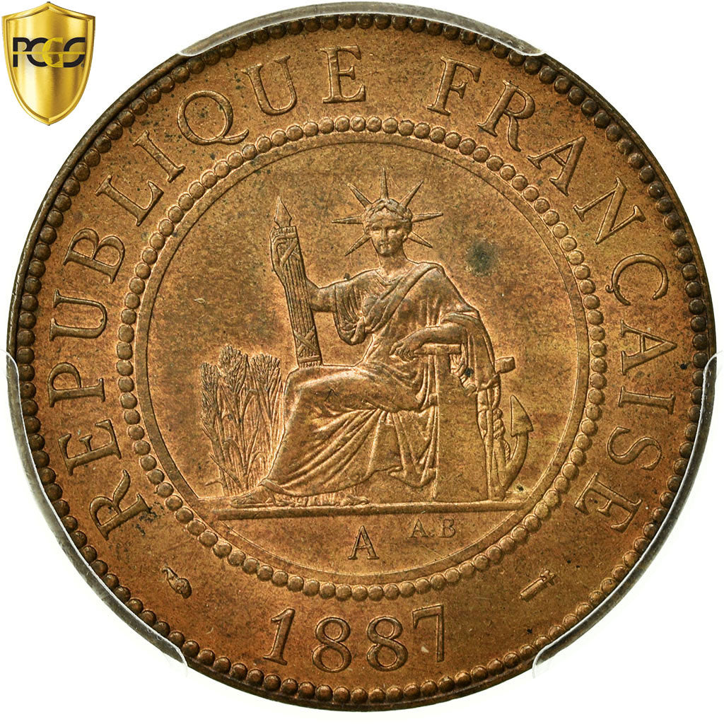 Coin, FRENCH INDO-CHINA, Cent, 1887, Paris, PCGS, MS64RB, Bronze, KM:1, graded