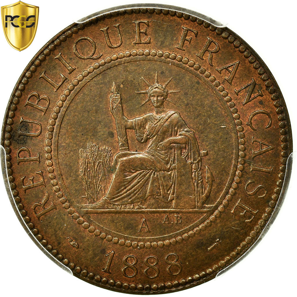 Coin, FRENCH INDO-CHINA, Cent, 1888, Paris, PCGS, MS63BN, Bronze, KM:1, graded