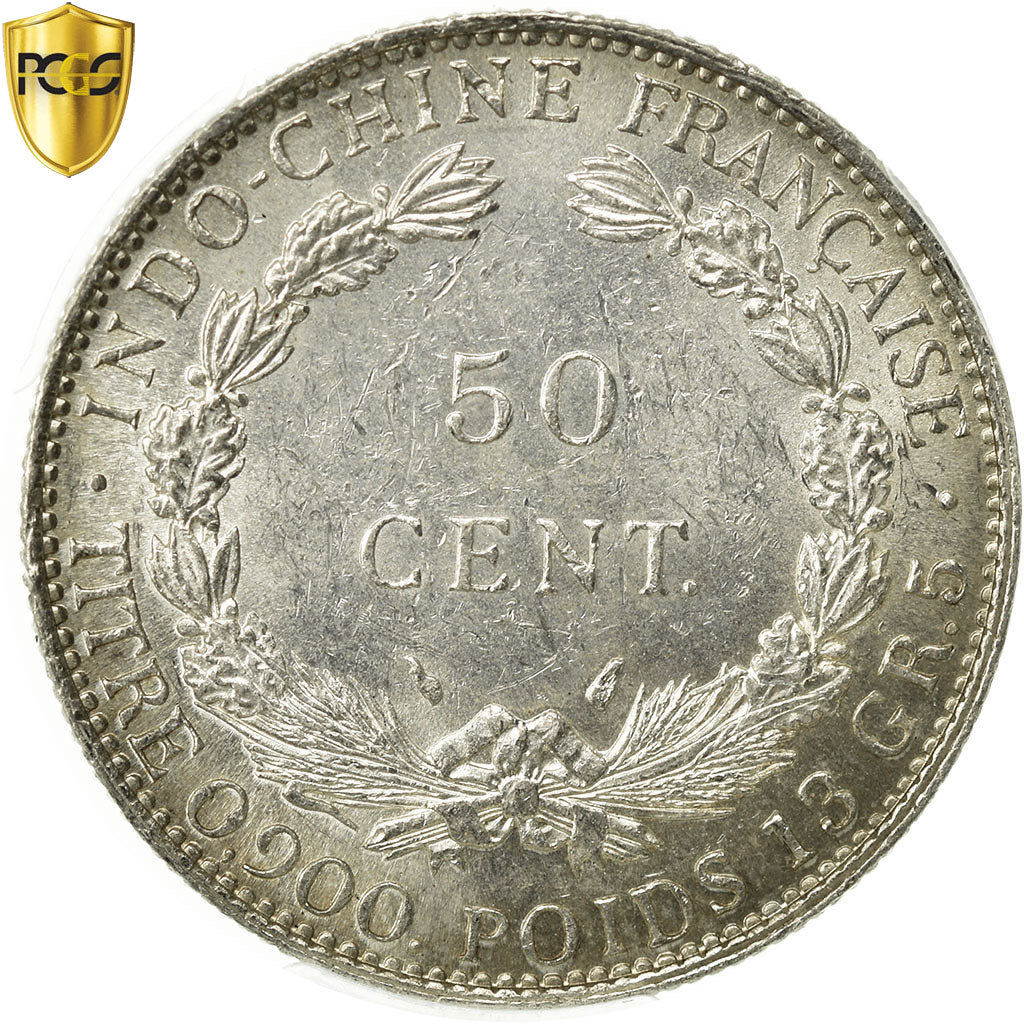 Coin, FRENCH INDO-CHINA, 50 Cents, 1936, Paris, PCGS, MS62, Silver, KM:4a.2