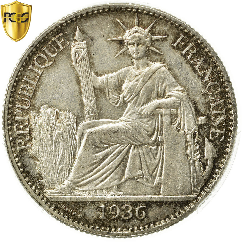 Coin, FRENCH INDO-CHINA, 50 Cents, 1936, Paris, PCGS, MS63, Silver, KM:4a.2