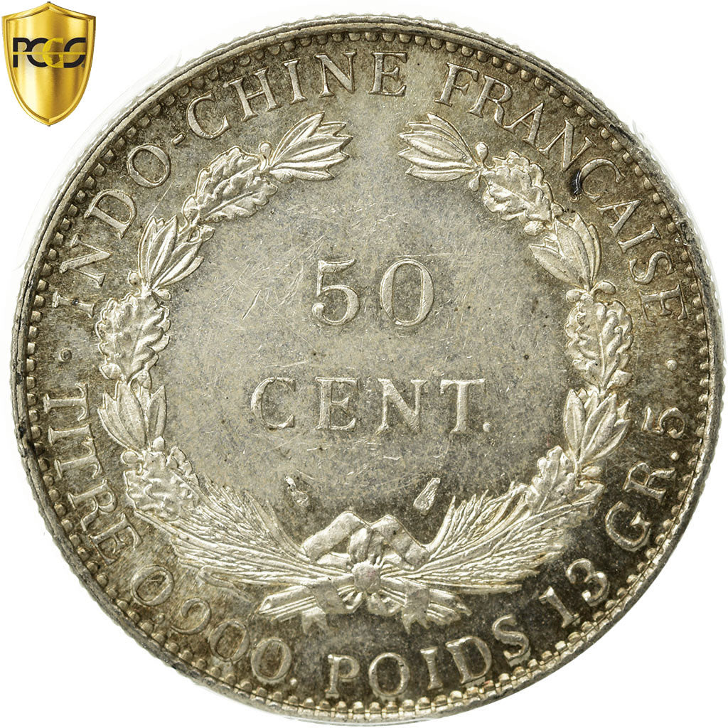Coin, FRENCH INDO-CHINA, 50 Cents, 1936, Paris, PCGS, MS63, Silver, KM:4a.2
