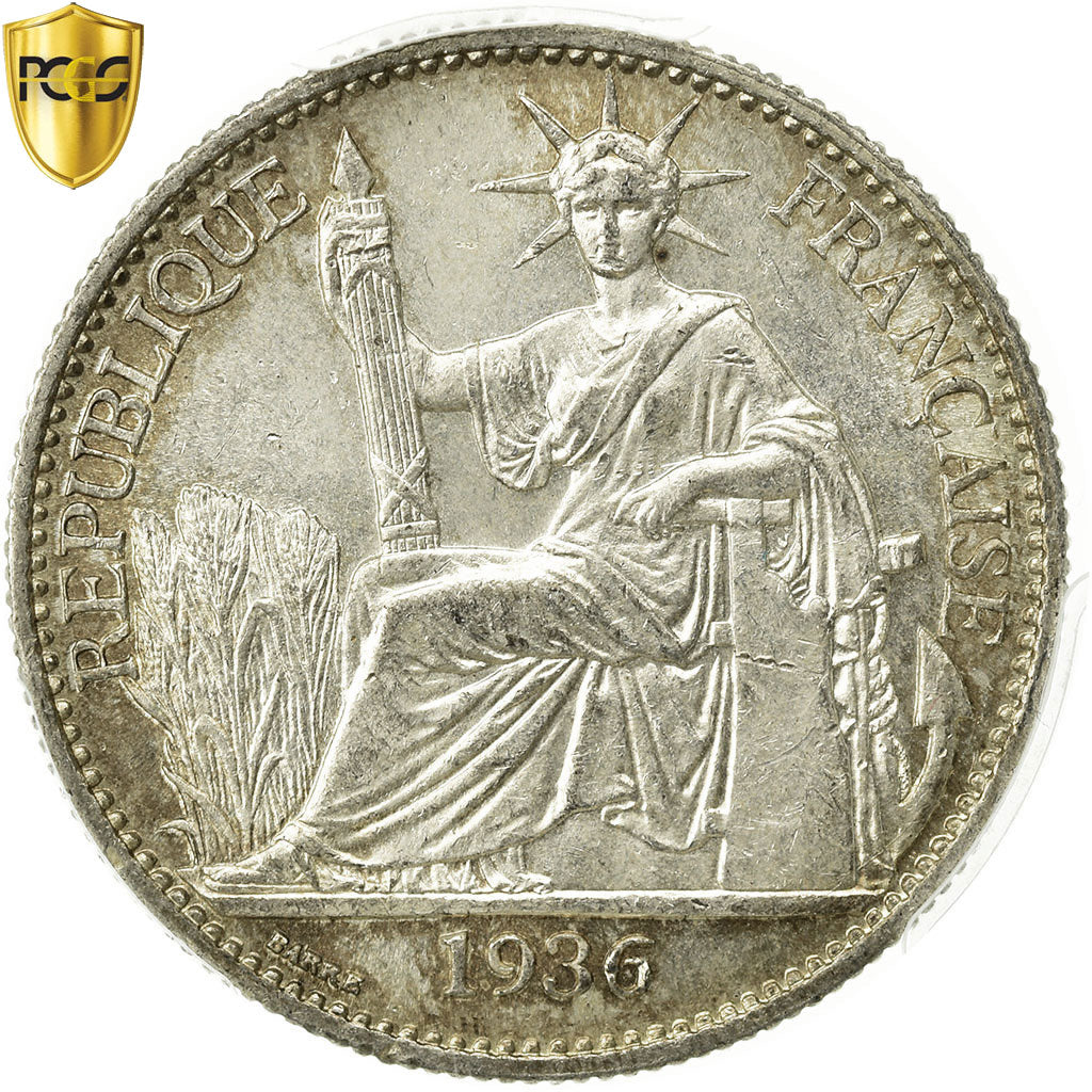 Moneta, INDOCINA FRANCESE, 50 Cents, 1936, Paris, PCGS, MS63, Argento, KM:4a.2