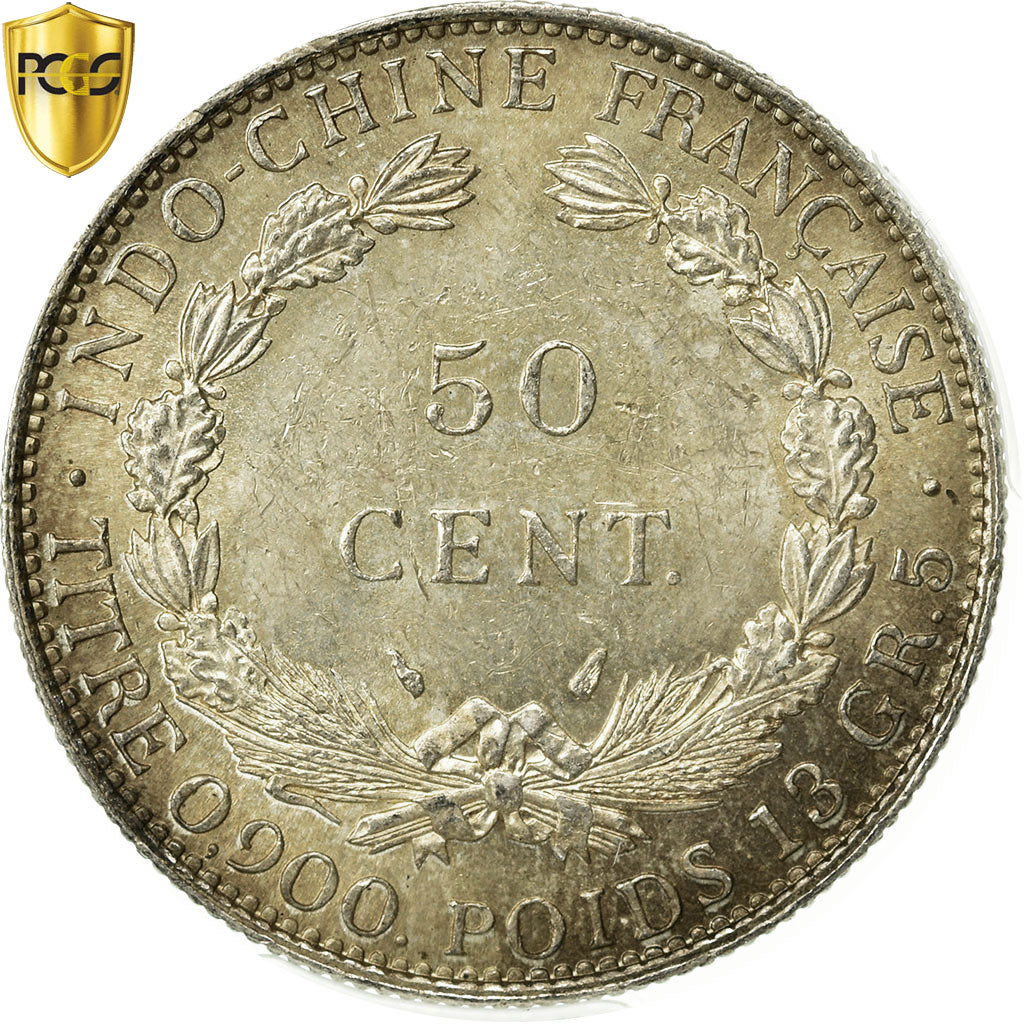 Moneta, INDOCINA FRANCESE, 50 Cents, 1936, Paris, PCGS, MS63, Argento, KM:4a.2