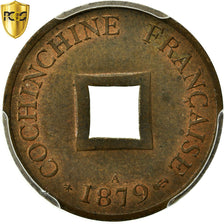 Monnaie, FRENCH COCHIN CHINA, 2 Sapeque, 1879, Paris, PCGS, MS64BN, Bronze