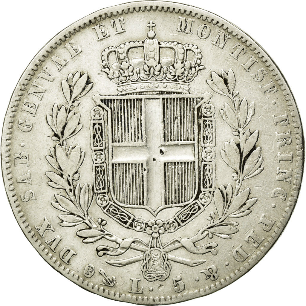 Monnaie, États italiens, SARDINIA, Carlo Alberto, 5 Lire, 1842, Genoa, TB