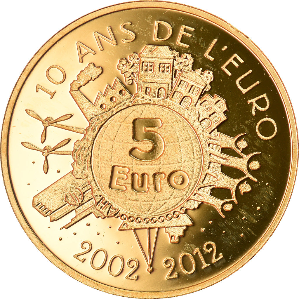 France, 5 Euro, 10 ans de l'Euro, 2012, MS(65-70), Gold