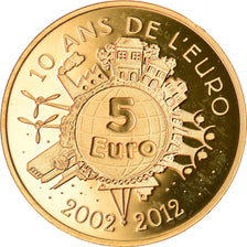 France, 5 Euro, 10 ans de l'Euro, 2012, MS(65-70), Gold