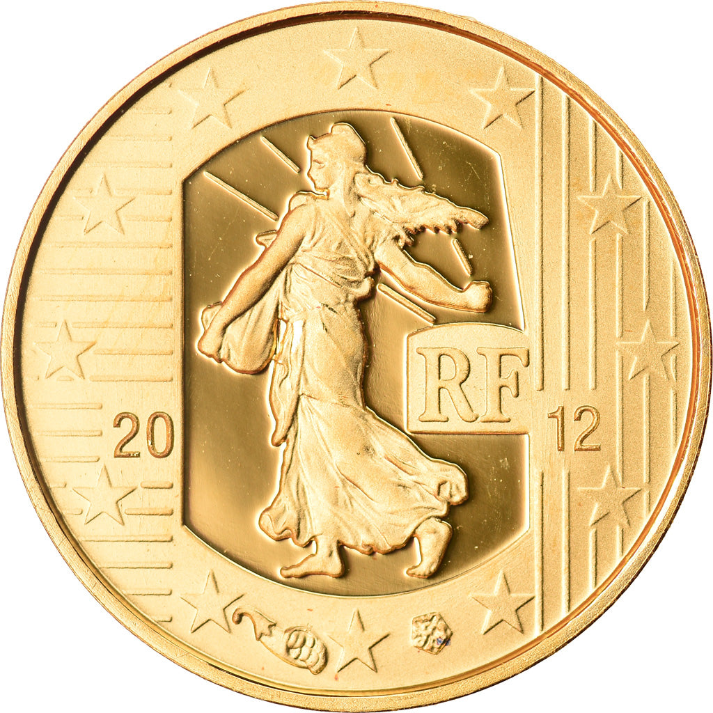 France, 5 Euro, 10 ans de l'Euro, 2012, MS(65-70), Gold