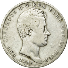 Coin, ITALIAN STATES, SARDINIA, Carlo Alberto, 5 Lire, 1843, Genoa, VF(30-35)