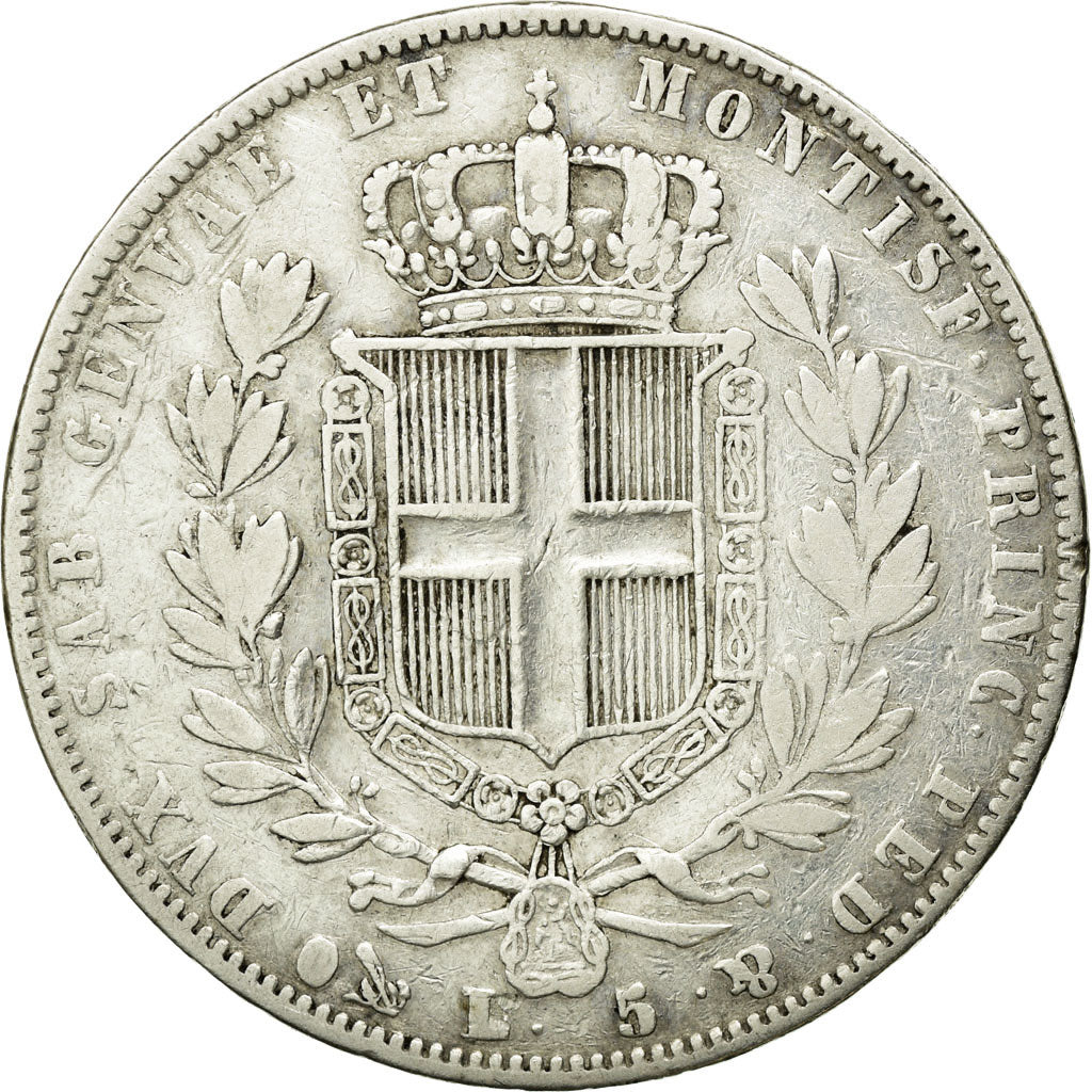 Coin, ITALIAN STATES, SARDINIA, Carlo Alberto, 5 Lire, 1843, Genoa, VF(30-35)