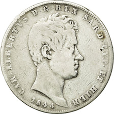 Moneda, Estados italianos, SARDINIA, Carlo Alberto, 5 Lire, 1844, Genoa, BC+