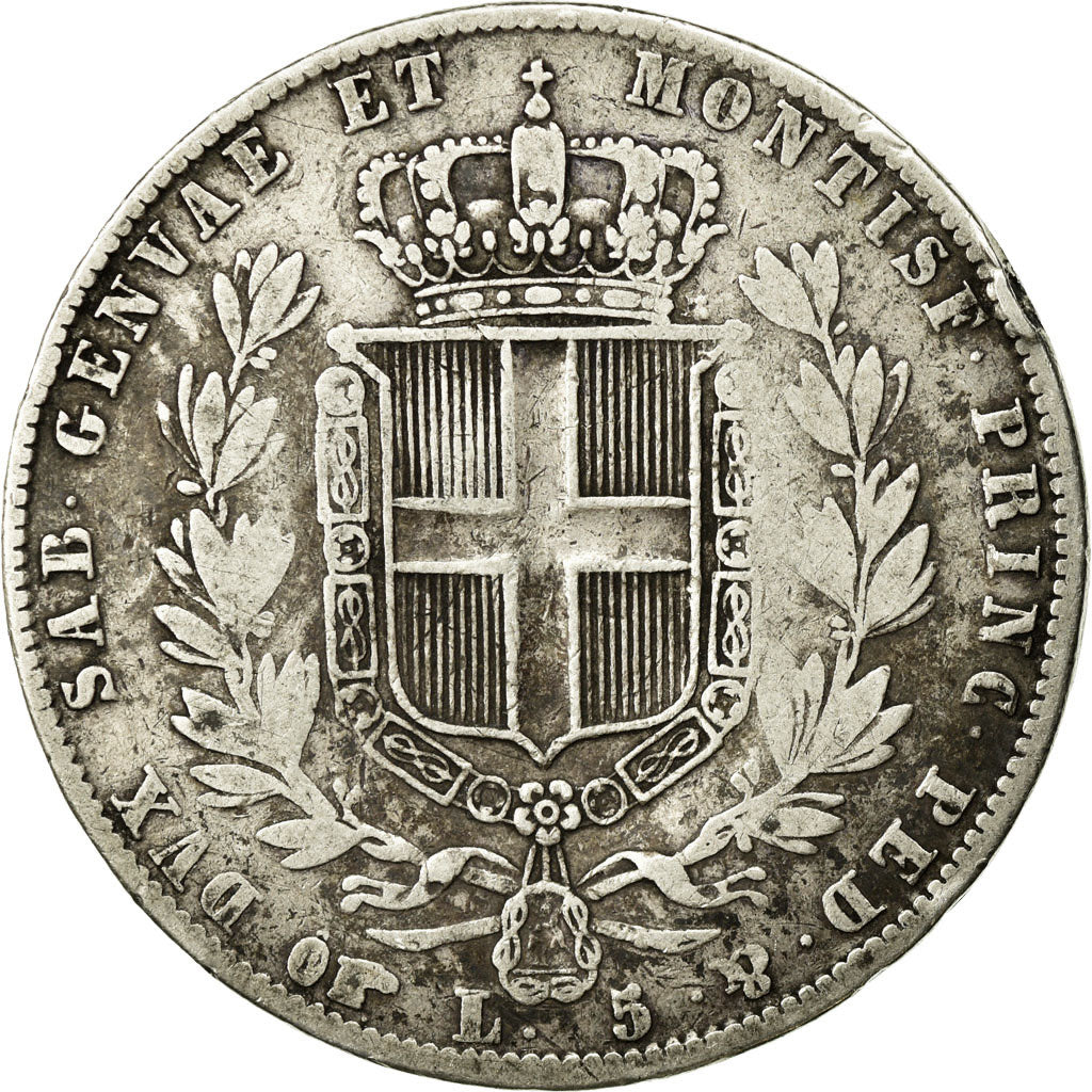 Moneta, STATI ITALIANI, SARDINIA, Carlo Alberto, 5 Lire, 1844, Torino, MB+