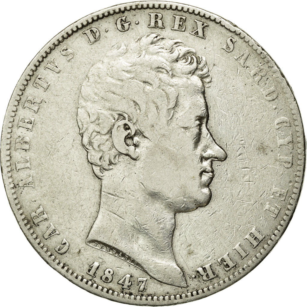 Coin, ITALIAN STATES, SARDINIA, Carlo Alberto, 5 Lire, 1847, Torino, VF(30-35)