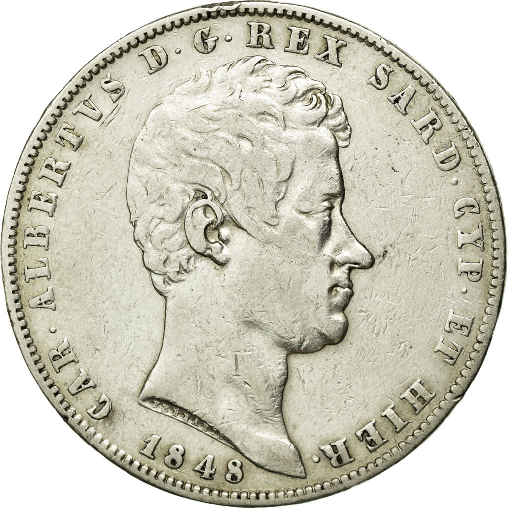 Monnaie, États italiens, SARDINIA, Carlo Alberto, 5 Lire, 1848, Genoa, TTB