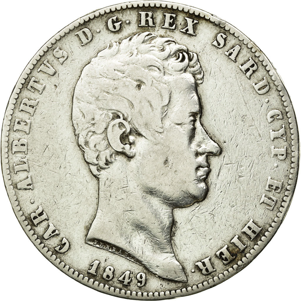 Coin, ITALIAN STATES, SARDINIA, Carlo Alberto, 5 Lire, 1849, Genoa, VF(30-35)