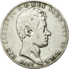 Moneda, Estados italianos, SARDINIA, Carlo Alberto, 5 Lire, 1849, Genoa, BC+