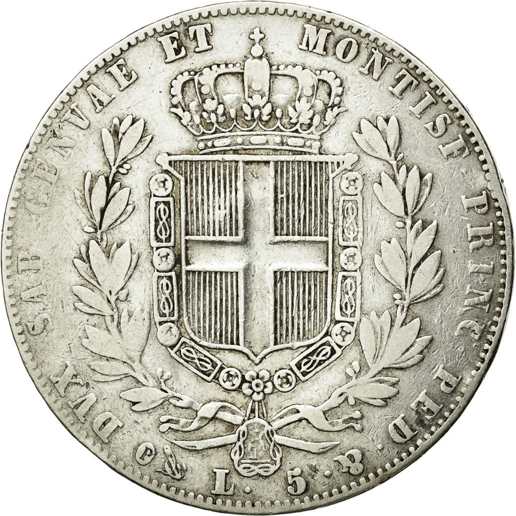 Coin, ITALIAN STATES, SARDINIA, Carlo Alberto, 5 Lire, 1849, Genoa, VF(30-35)