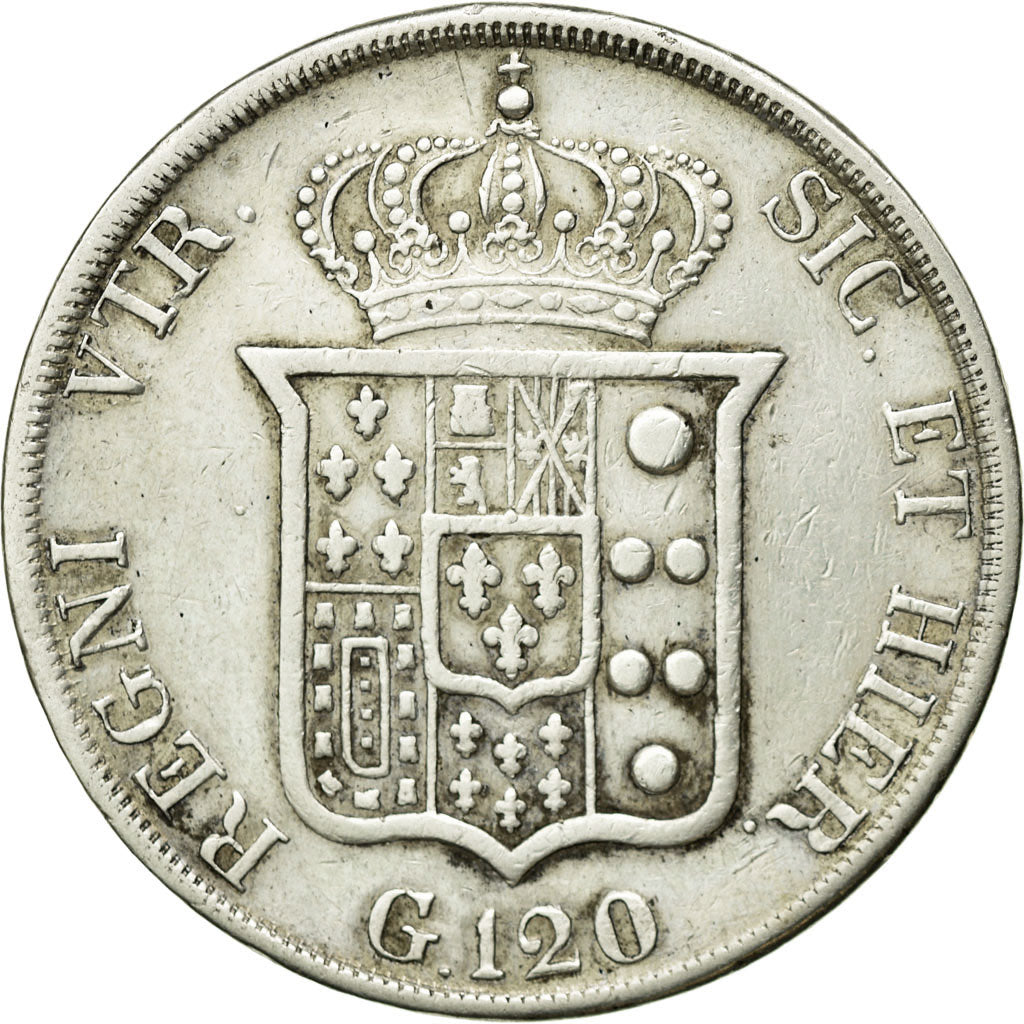 Coin, ITALIAN STATES, NAPLES, Ferdinando II, 120 Grana, 1832, EF(40-45), Silver