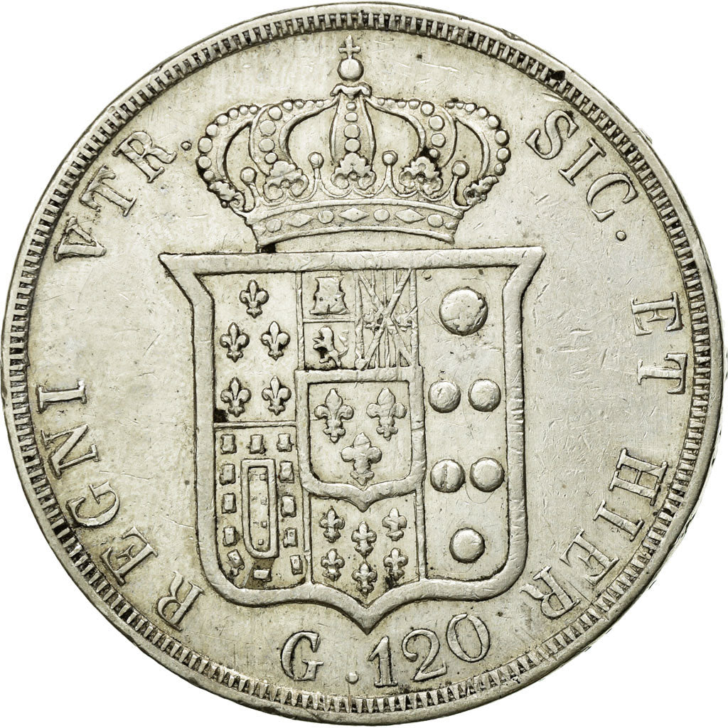 Coin, ITALIAN STATES, NAPLES, Ferdinando II, 120 Grana, 1853, EF(40-45), Silver
