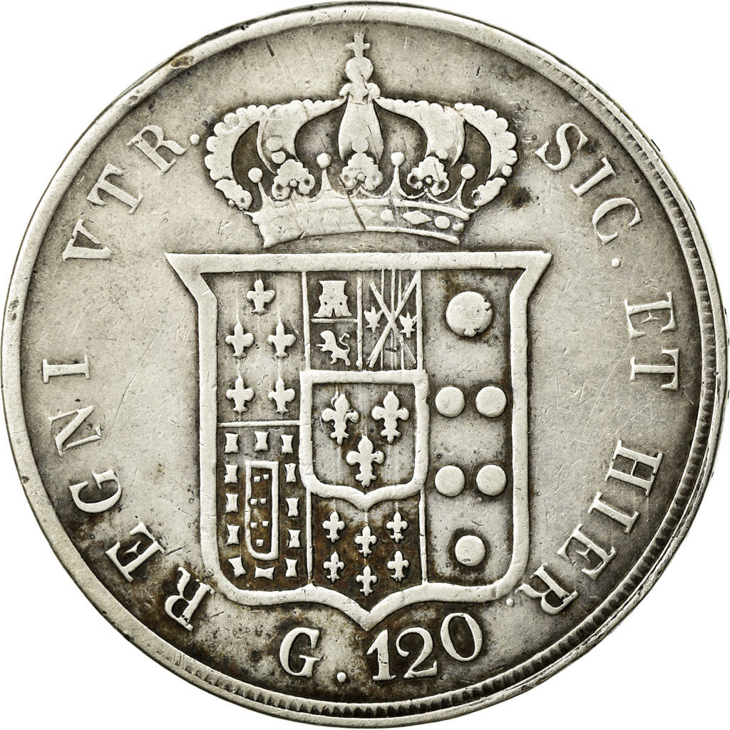 Coin, ITALIAN STATES, NAPLES, Ferdinando II, 120 Grana, 1857, EF(40-45), Silver