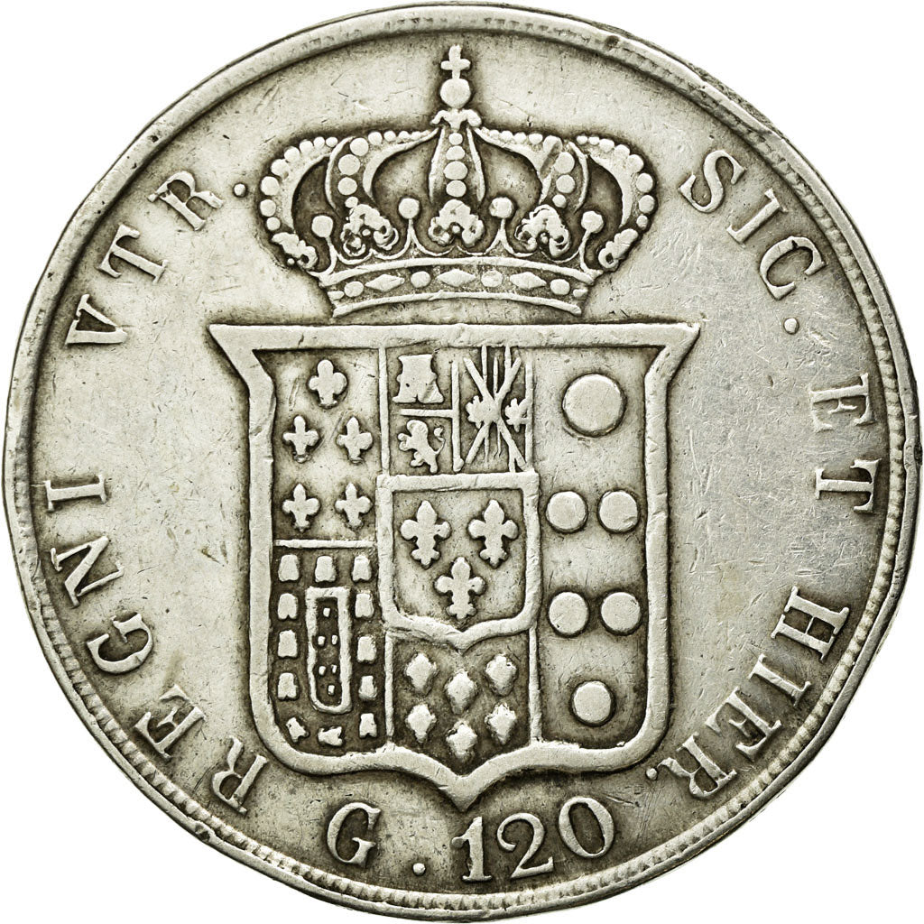 Munten, Italiaanse staten, NAPLES, Ferdinando II, 120 Grana, 1858, ZF, Zilver