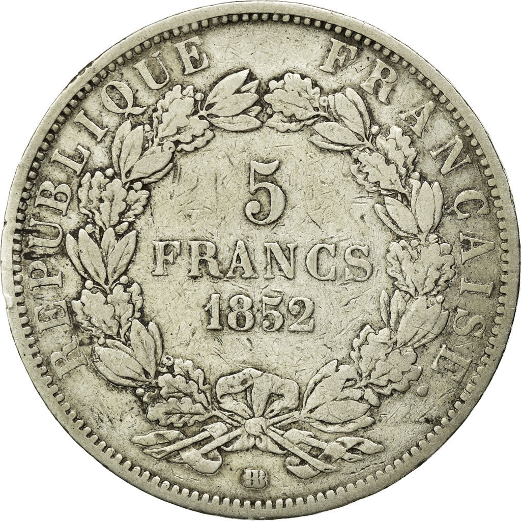 Coin, France, Napoléon III, 5 Francs, 1852, Strasbourg, VF(20-25), Silver