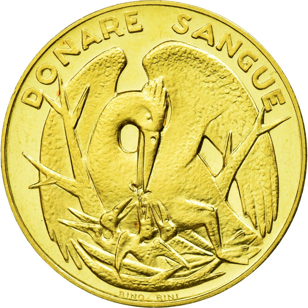 Italy, Medal, Donare Sangue - Biglietto Autolinee Cap, Bino Bini, Gold