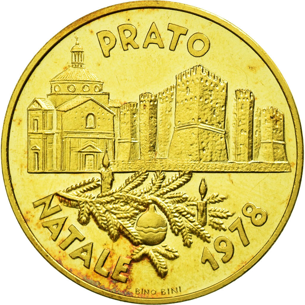Italia, medaglia, Prato Natale 1978 - Biglietto Autolinee Cap, Bino Bini, Oro