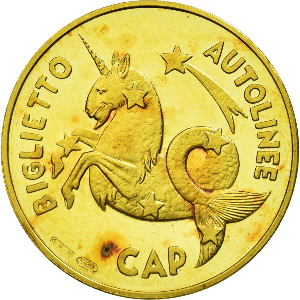 Italia, medaglia, Prato Natale 1978 - Biglietto Autolinee Cap, Bino Bini, Oro