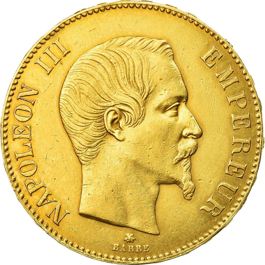 France, Napoleon III, 100 Francs, 1858, Strasbourg, EF(40-45), Gold, KM 786.2