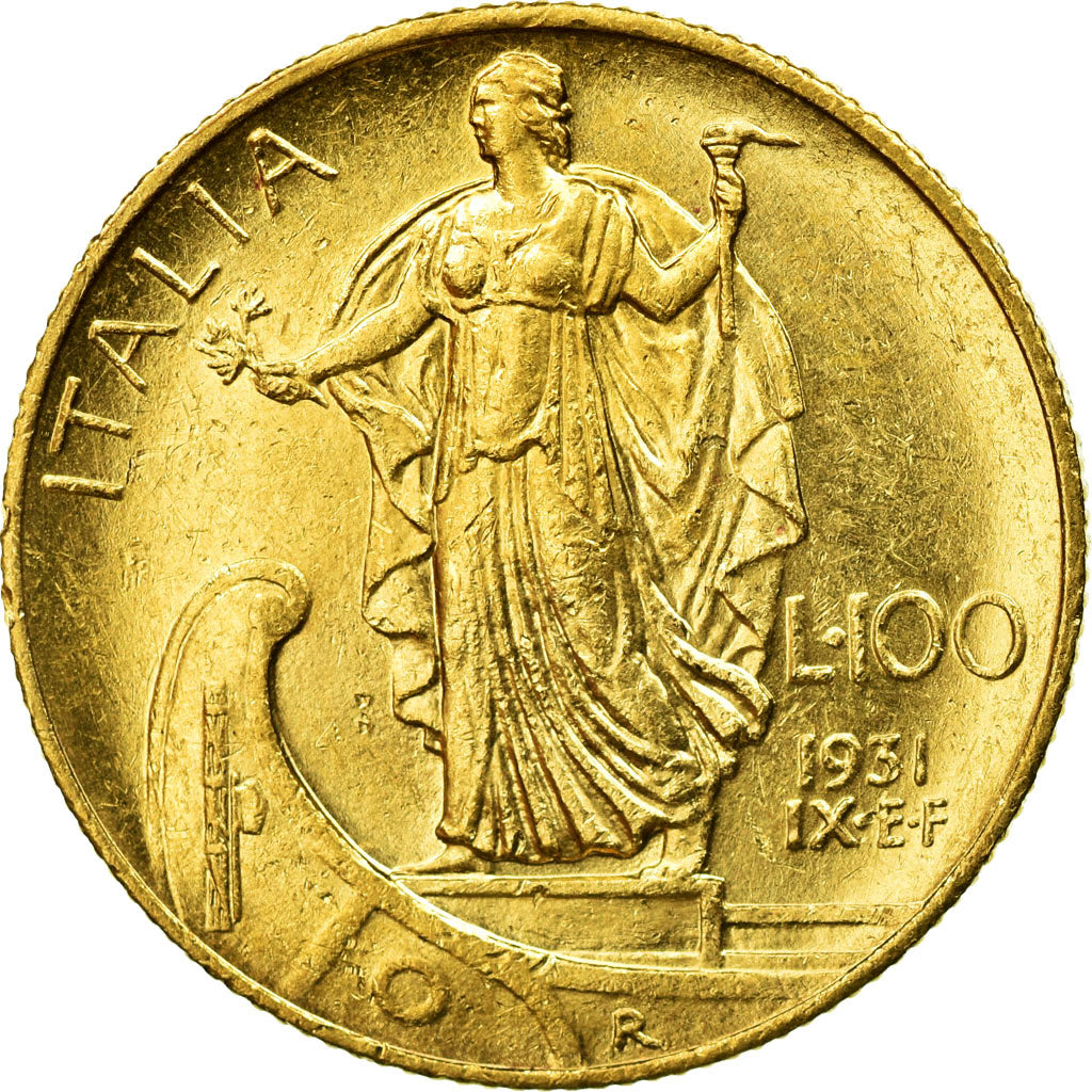 Coin, Italy, Vittorio Emanuele III, 100 Lire, 1931, Rome, MS(63), Gold, KM:72