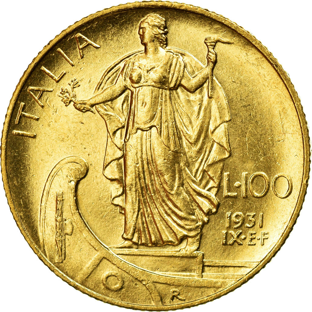Coin, Italy, Vittorio Emanuele III, 100 Lire, 1931, Rome, MS(63), Gold, KM:72