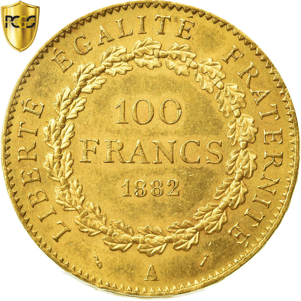 Coin, France, Génie, 100 Francs, 1882, Paris, PCGS, MS62, Gold, KM:832, graded