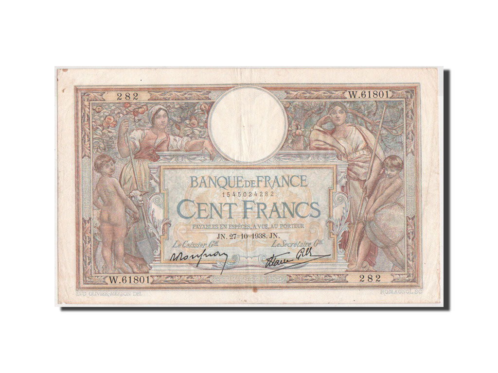 Banknote, France, 100 Francs, 100 F 1908-1939 ''Luc Olivier Merson'', 1938