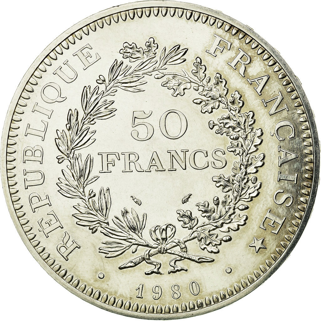 Coin, France, Hercule, 50 Francs, 1980, Paris, MS(63), Silver, KM:941.1
