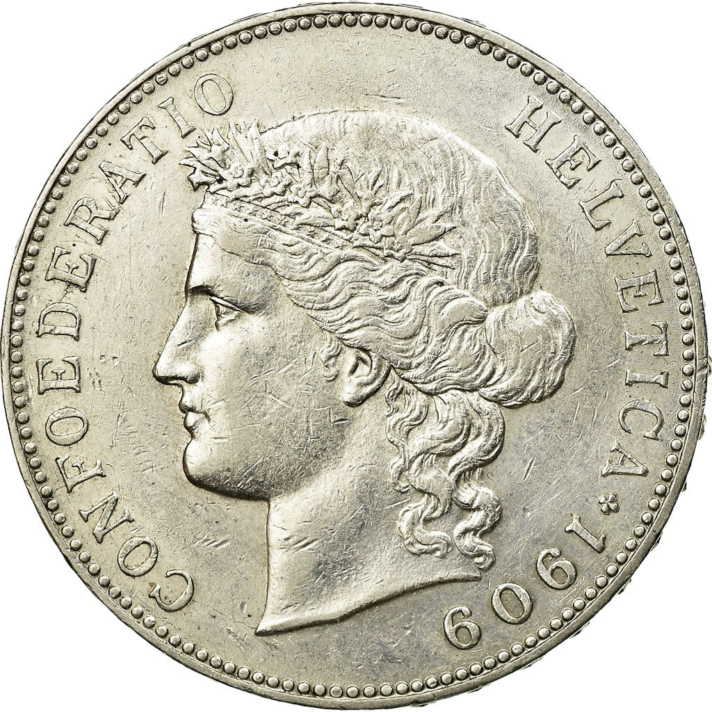 Coin, Switzerland, 5 Francs, 1909, Bern, EF(40-45), Silver, KM:34